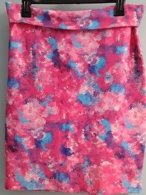 💜 LuLaRoe Pink Abstract Watercolor Pencil Skirt Size Medium Like New